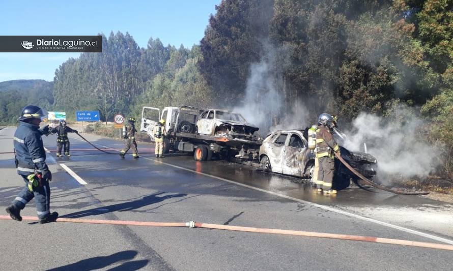 Tres vehículos resultaron quemados en Ruta 5, tramo Paillaco - Los Lagos