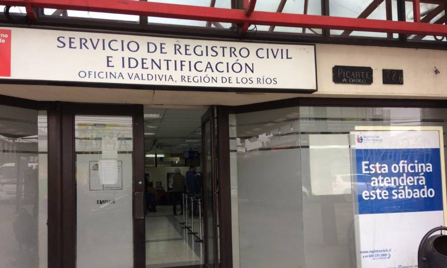 Atención especial: Registro Civil abrirá este sábado en Valdivia
